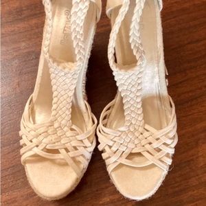 Ivory braided  t-strap wedges- Brash